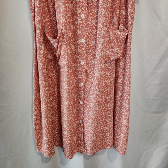 Pink Rose White Ditzy Floral Womens Sleep Dress Size XL Cozy Pajamas Housecoat - Picture 3 of 9